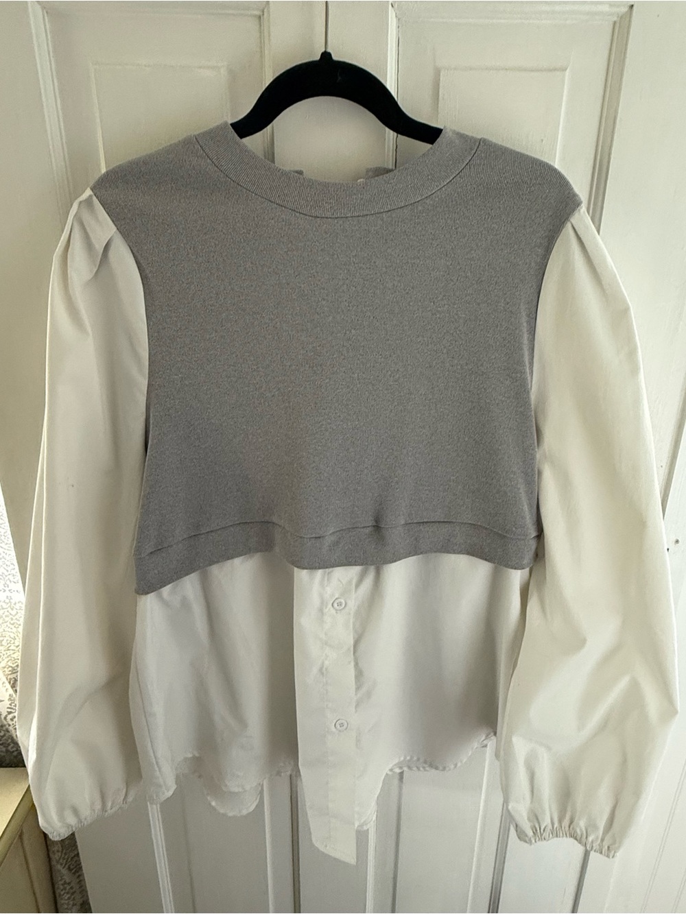 SHEIN Two-Piece Look Button-Down Shirt with Gray Knit Overlay